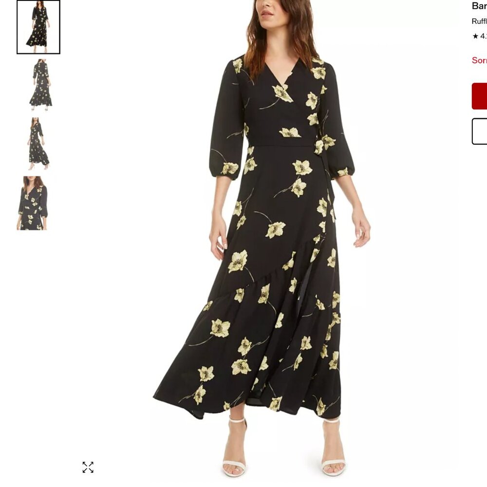 3/4 balloon sleeve, floral wrap maxi dress